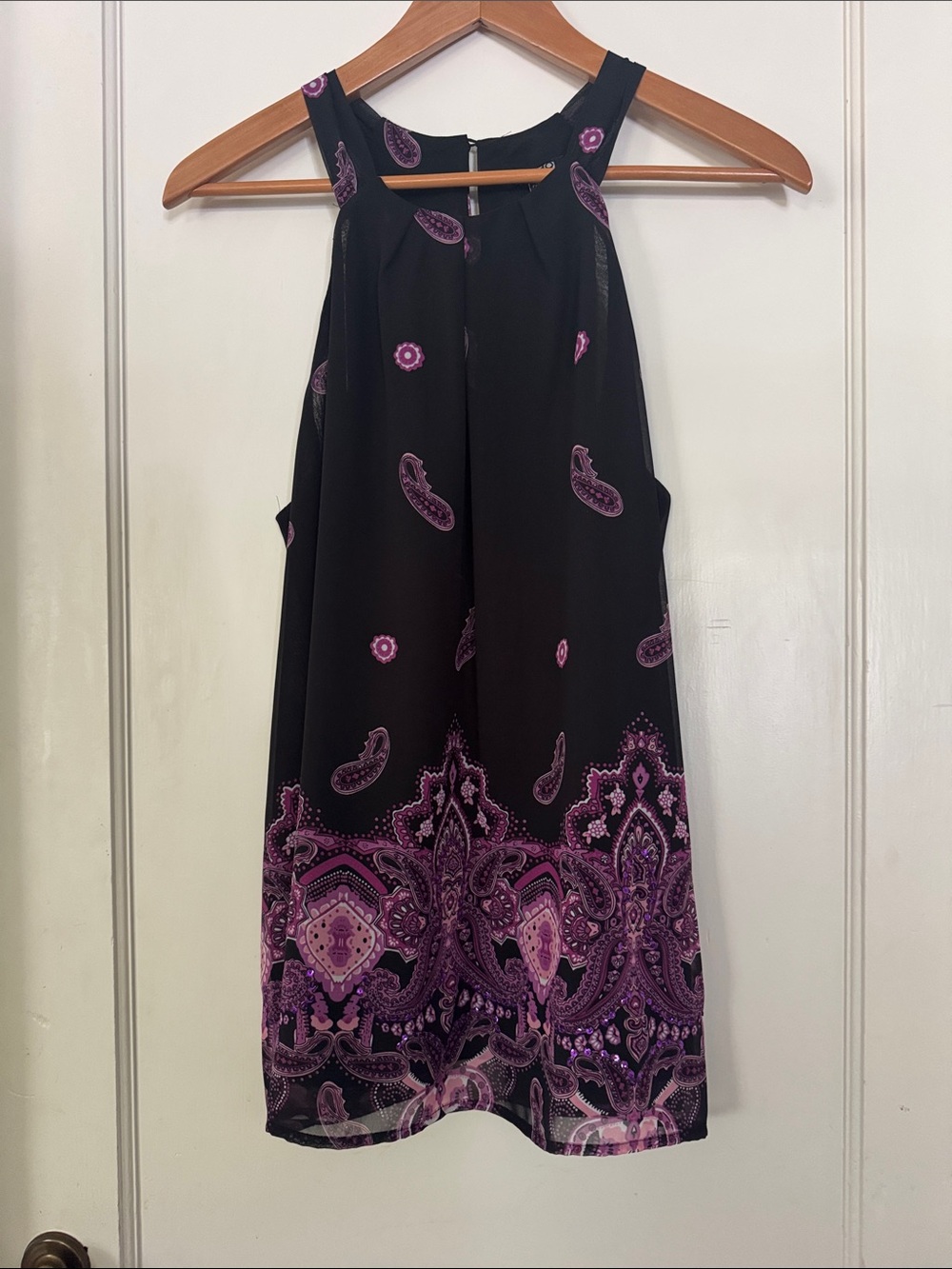 Apt. 9 Black Sleeveless Paisley-Print Jumpsuit with Purple Accents